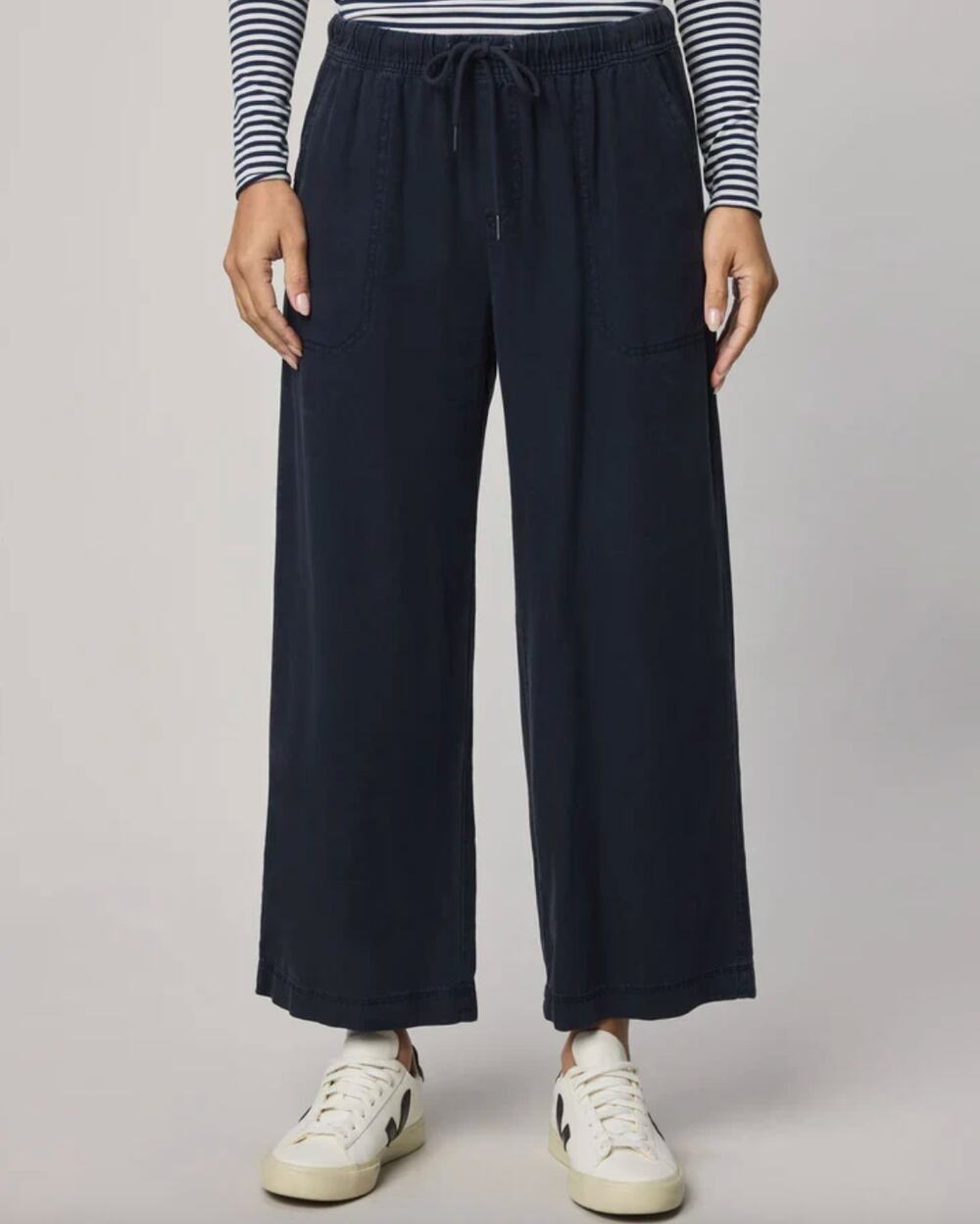 Splendid Angie Linen Blend Cropped Wide Leg Pants Blue Size Small